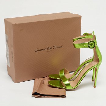 Metallic Green Leather Portofino Ankle Strap Sandals