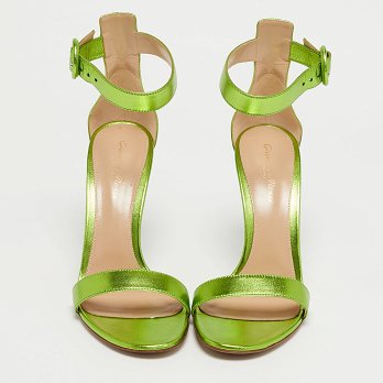 Metallic Green Leather Portofino Ankle Strap Sandals