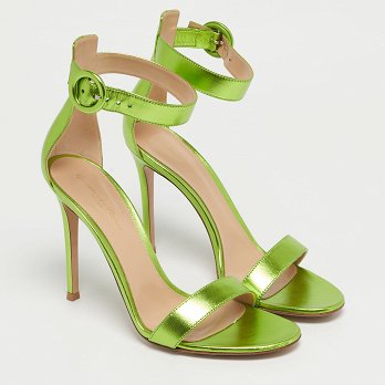 Metallic Green Leather Portofino Ankle Strap Sandals