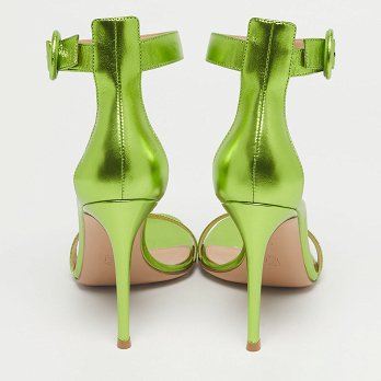 Metallic Green Leather Portofino Ankle Strap Sandals