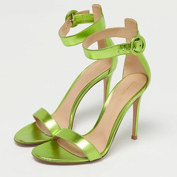 Metallic Green Leather Portofino Ankle Strap Sandals