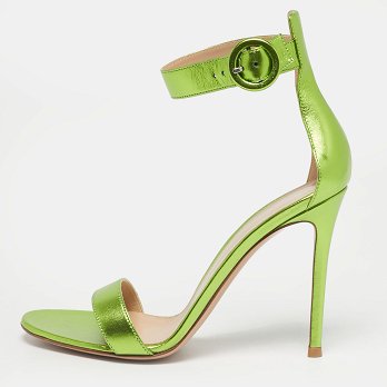 Metallic Green Leather Portofino Ankle Strap Sandals