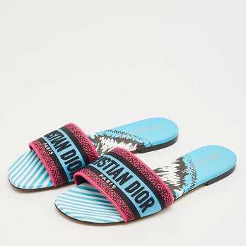 Multicolor Logo Embroidered Canvas Dway Flat Slides