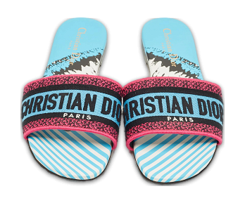 Multicolor Logo Embroidered Canvas Dway Flat Slides