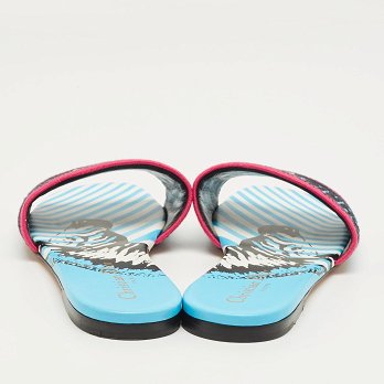 Multicolor Logo Embroidered Canvas Dway Flat Slides