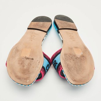 Multicolor Logo Embroidered Canvas Dway Flat Slides