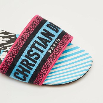 Multicolor Logo Embroidered Canvas Dway Flat Slides