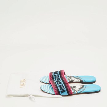 Multicolor Logo Embroidered Canvas Dway Flat Slides