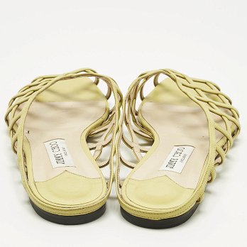 Jimmy Choo Green Leather Sai Flat Slide Size 40.5