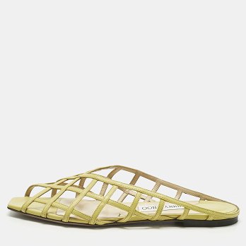 Jimmy Choo Green Leather Sai Flat Slide Size 40.5