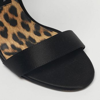 Black Satin Crystal Embellish Ankle Strap Sandals