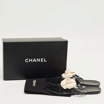 Black and White Jelly Camellia Thong Sandals