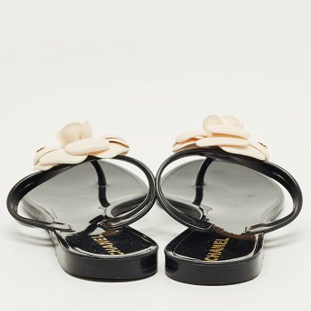 Black and White Jelly Camellia Thong Sandals