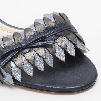 Metallic Blue Leather Cut Out Flat Slide Sandals