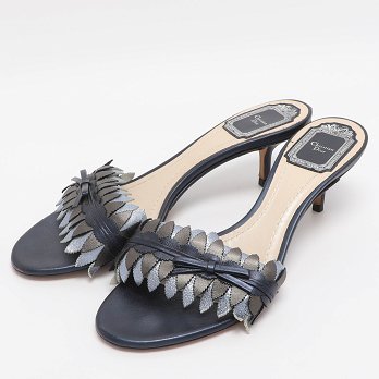 Metallic Blue Leather Cut Out Flat Slide Sandals