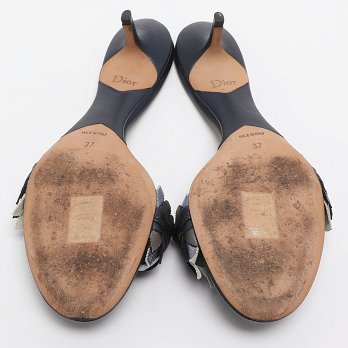 Metallic Blue Leather Cut Out Flat Slide Sandals