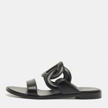 Black Leather Lagune Flat Slide