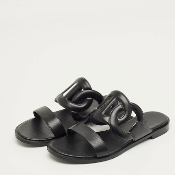 Black Leather Lagune Flat Slide