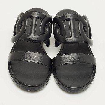 Black Leather Lagune Flat Slide