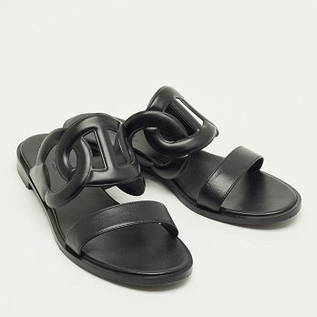 Black Leather Lagune Flat Slide