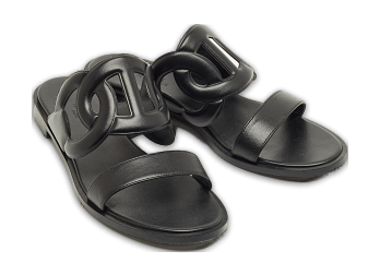 Black Leather Lagune Flat Slide