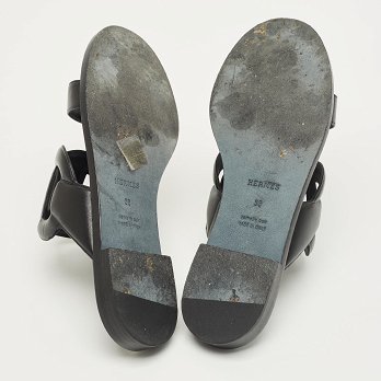 Black Leather Lagune Flat Slide