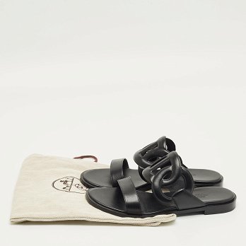 Black Leather Lagune Flat Slide