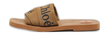 Brown Canvas Logo Ribbon Woody Flat Slide Sandals
