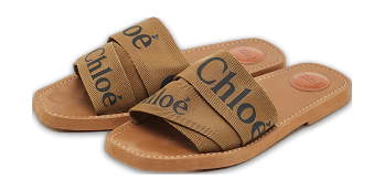 Brown Canvas Logo Ribbon Woody Flat Slide Sandals