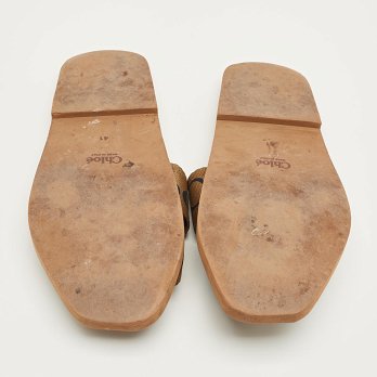 Brown Canvas Logo Ribbon Woody Flat Slide Sandals