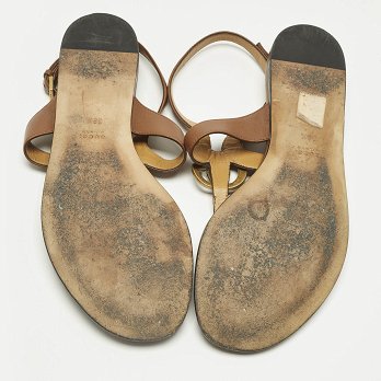 Brown Leather Thong Flat Slingback Sandals