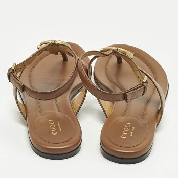 Brown Leather Thong Flat Slingback Sandals