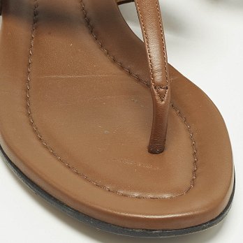 Brown Leather Thong Flat Slingback Sandals