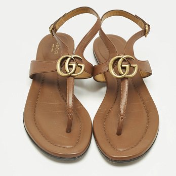 Brown Leather Thong Flat Slingback Sandals