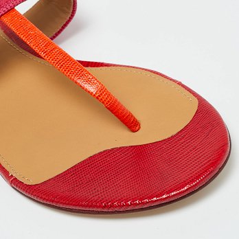 Kira Pink/Orange Lizard Embossed Leather Thong Flat Sandals