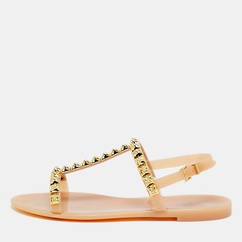 Beige Jelly Rose Studded Flat Sandals