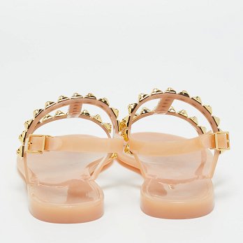 Beige Jelly Rose Studded Flat Sandals