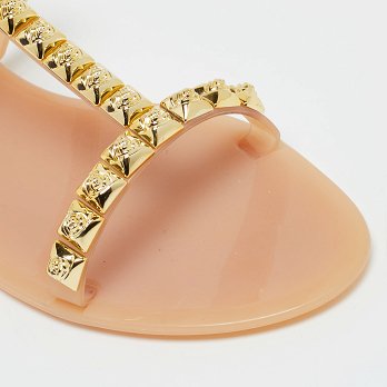 Beige Jelly Rose Studded Flat Sandals