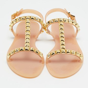 Beige Jelly Rose Studded Flat Sandals