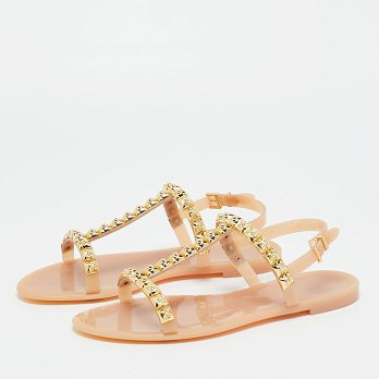 Beige Jelly Rose Studded Flat Sandals