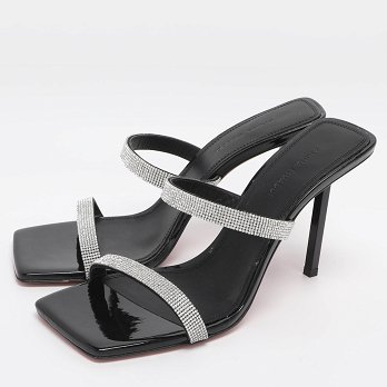Silver/Black Glitter Slide Sandals