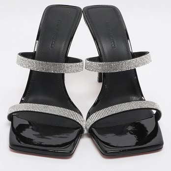 Silver/Black Glitter Slide Sandals