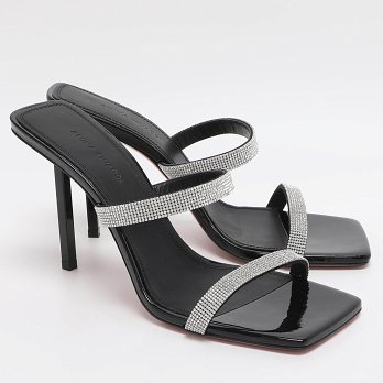 Silver/Black Glitter Slide Sandals