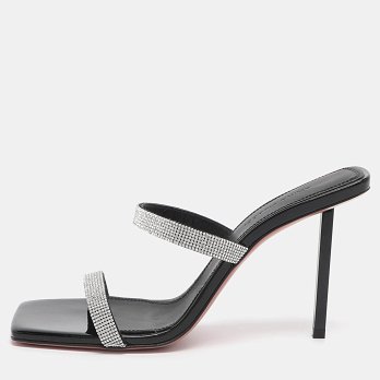 Silver/Black Glitter Slide Sandals