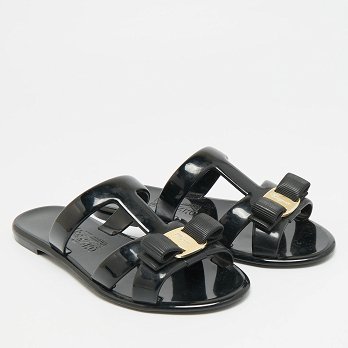Lylia Vara Black Jelly Flat Slides