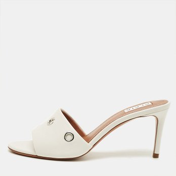 Oeillets White Leather Slide Sandals