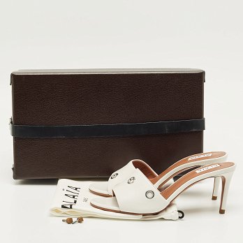 Oeillets White Leather Slide Sandals