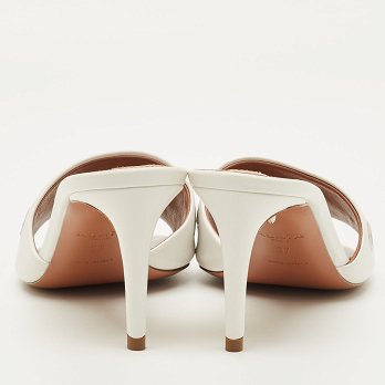 Oeillets White Leather Slide Sandals