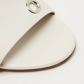 Oeillets White Leather Slide Sandals