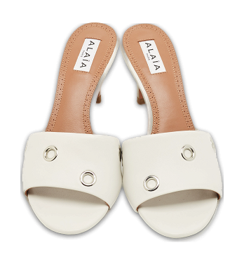 Oeillets White Leather Slide Sandals